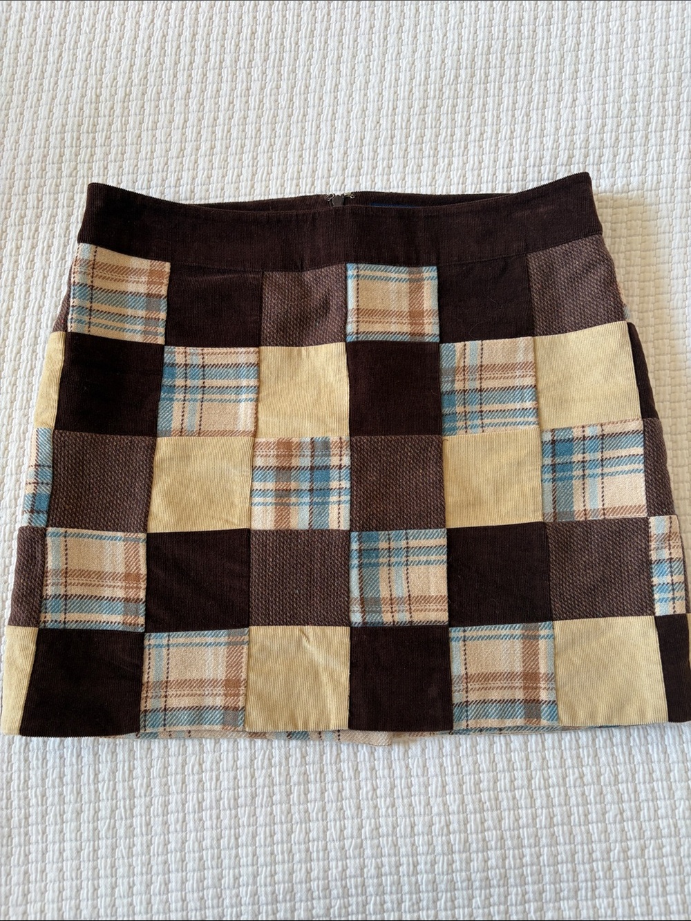 Vineyard Vines Brown, Cream & Blue Patchwork Mini Skirt